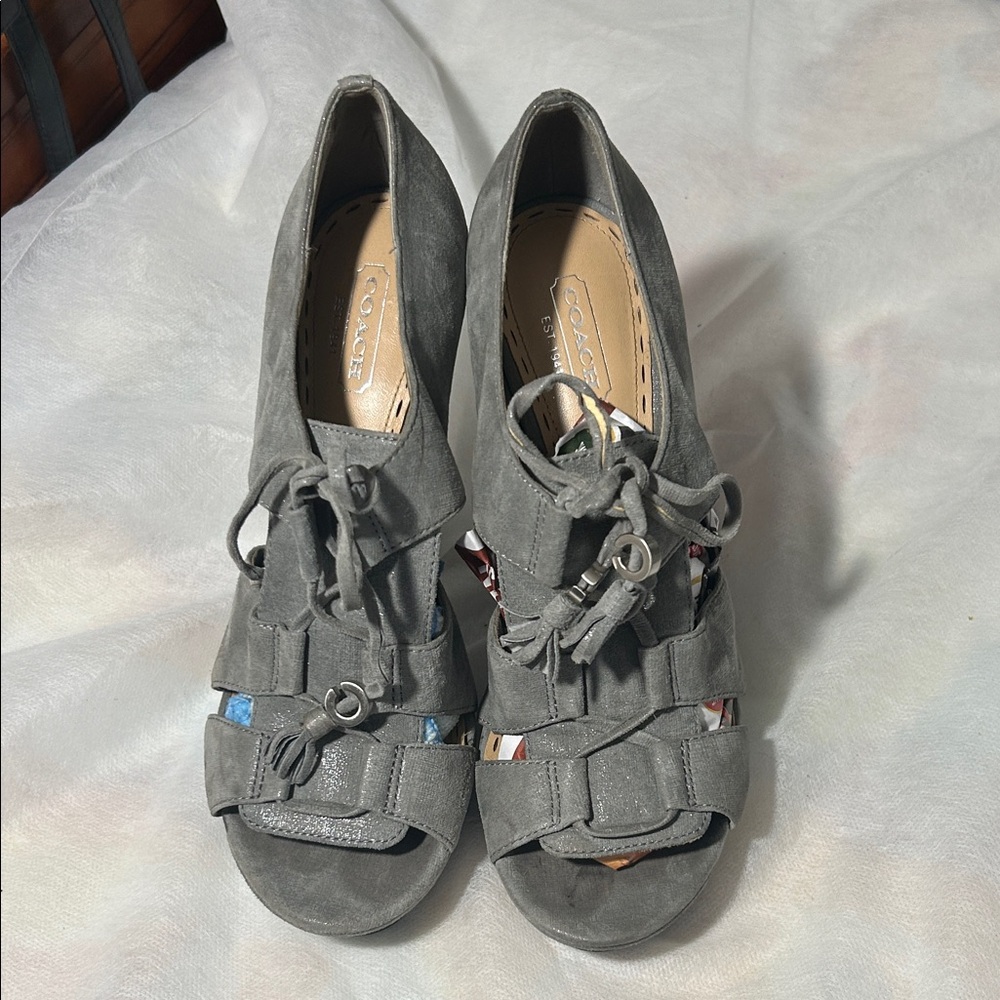 Coach Teagan Gray Suede Lace Up Platform Women's Heels
